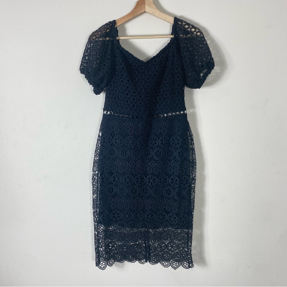 Express Short Sleeve Eyelet Lace Dress in Black - S
